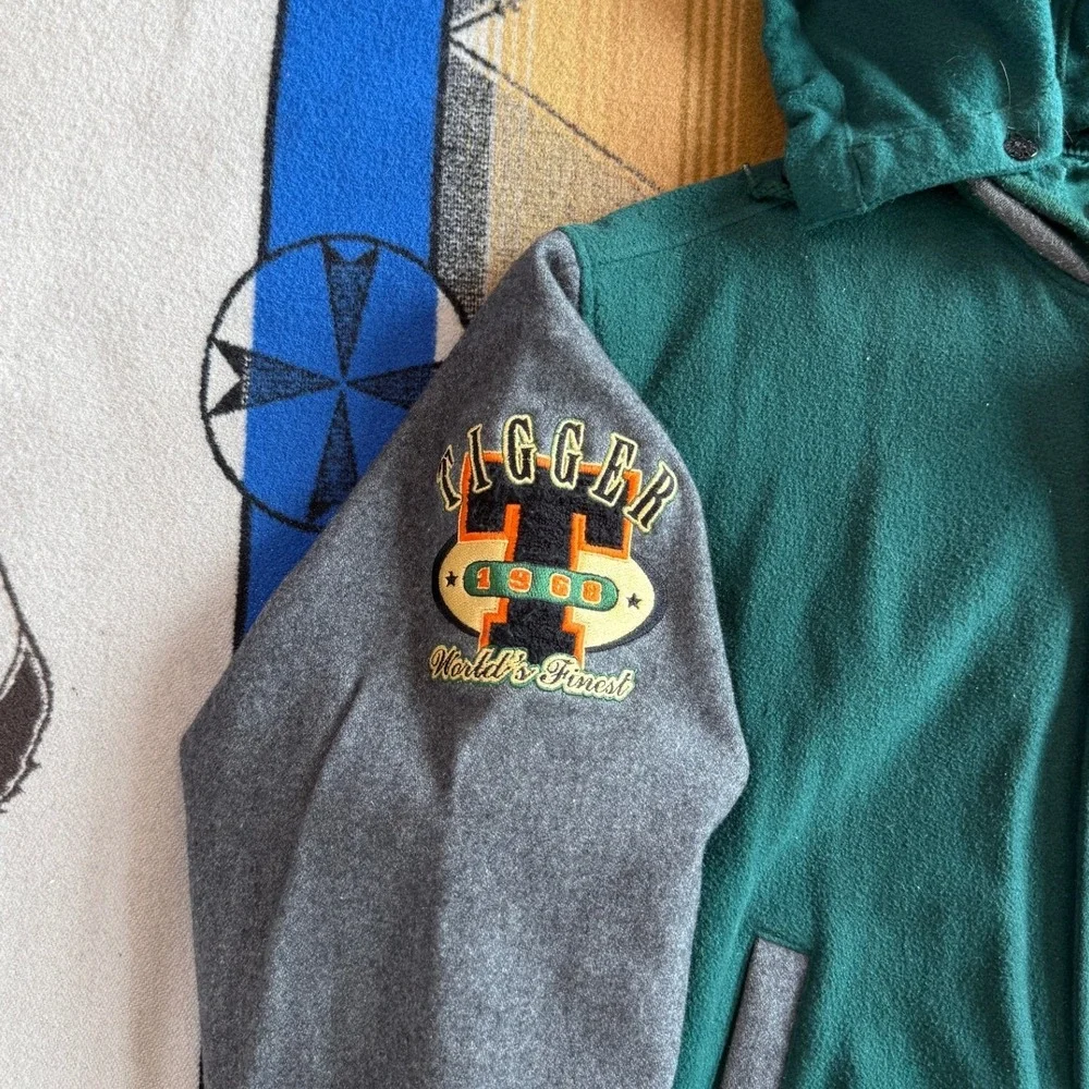 Vintage Disney Store Tigger Varsity Jacket Green Wool Blend Hooded Bomber Mens M - Picture 6 of 12